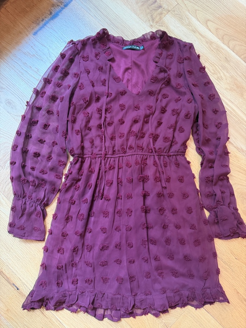 Plum Long-Sleeve Textured Mini Dress by Angie